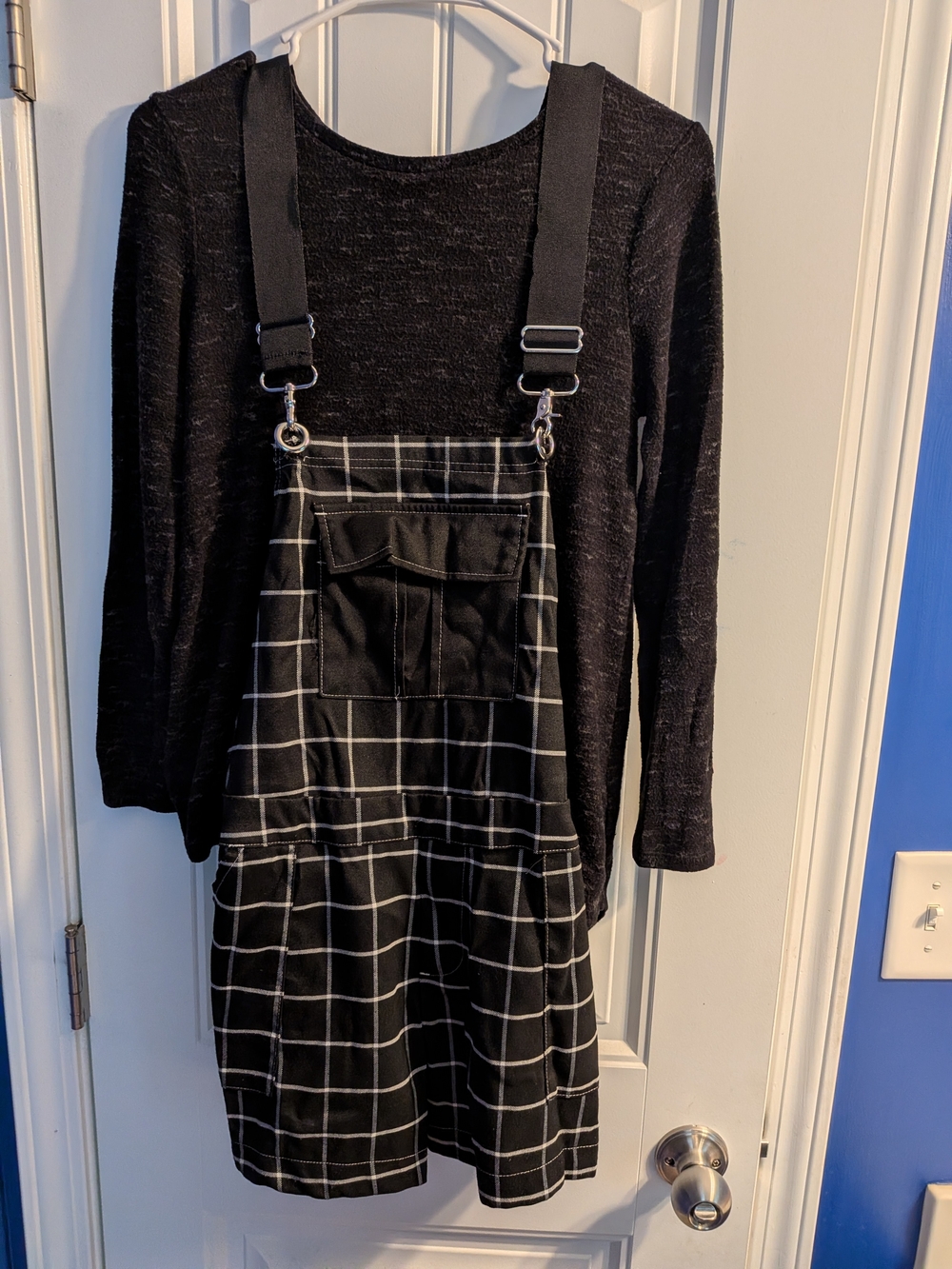 Hot Topic Black Windowpane Pinafore Romper